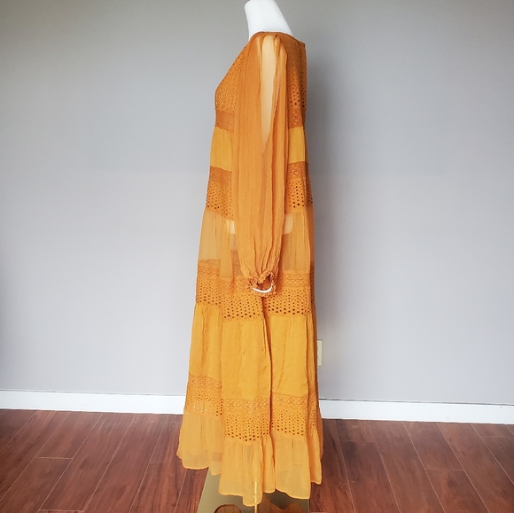 Sundance Adore Moi Dress Boho Lagenlook Maxi Mixed-Media Eyelet in Honey Size L - Picture 3 of 8